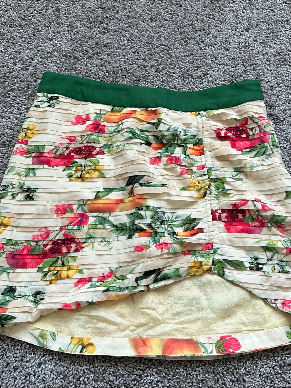 Floral Pleated Mini Skirt with Green Waistband - Women's Skirt
